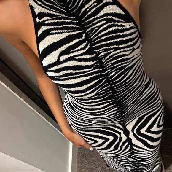 Multicolor Sexy Women's Backless Halter Neck Leopard Print Maxi Sweater Dress - Picture 3 of 7